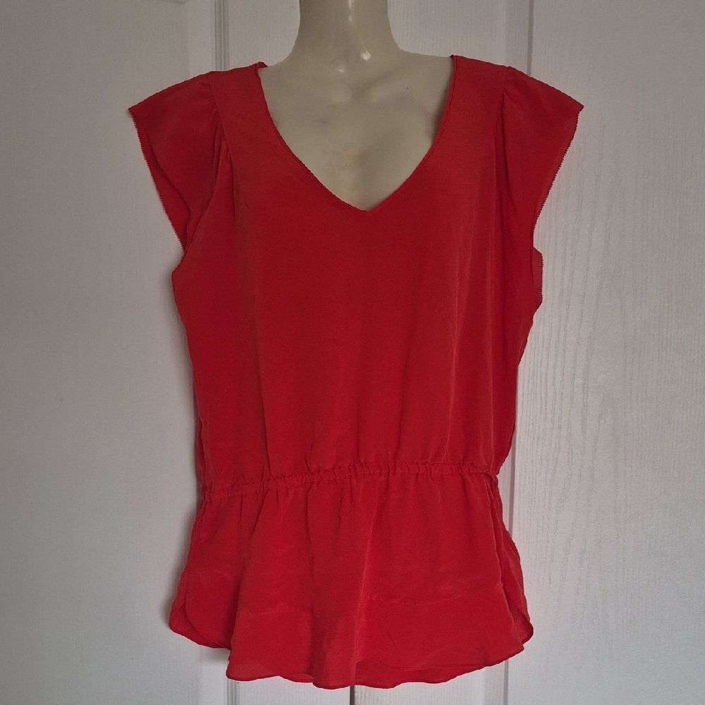 Joe Fresh Red V-Neck Silk Blouse